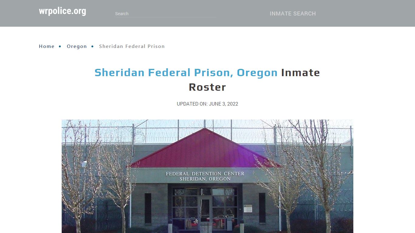 Sheridan Federal Prison, Oregon - Inmate Locator